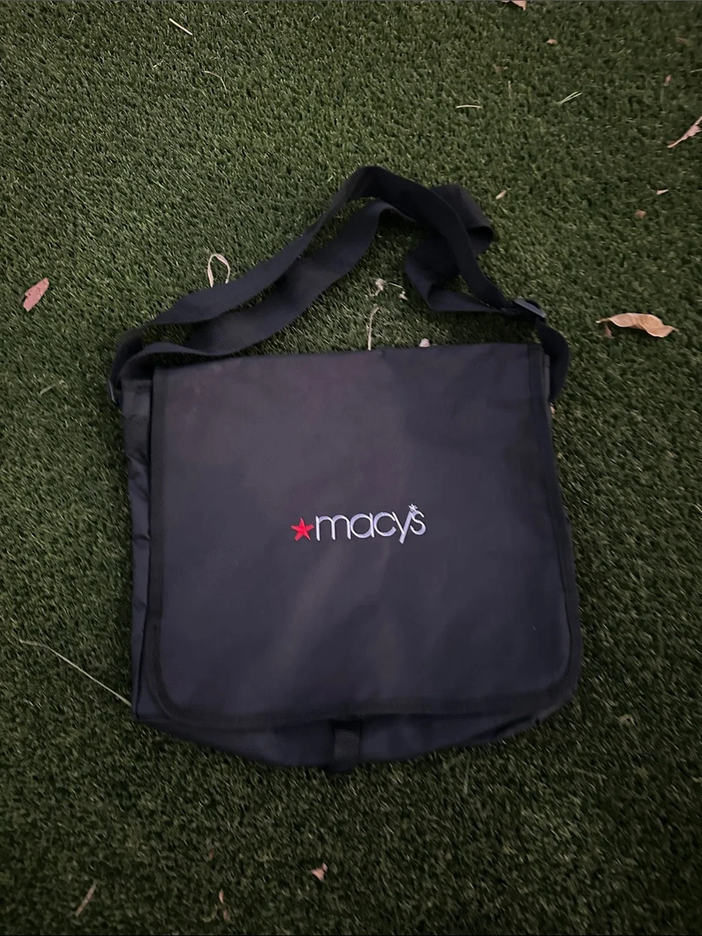 Macy's Black Nylon Messenger Bag with Red Star Logo